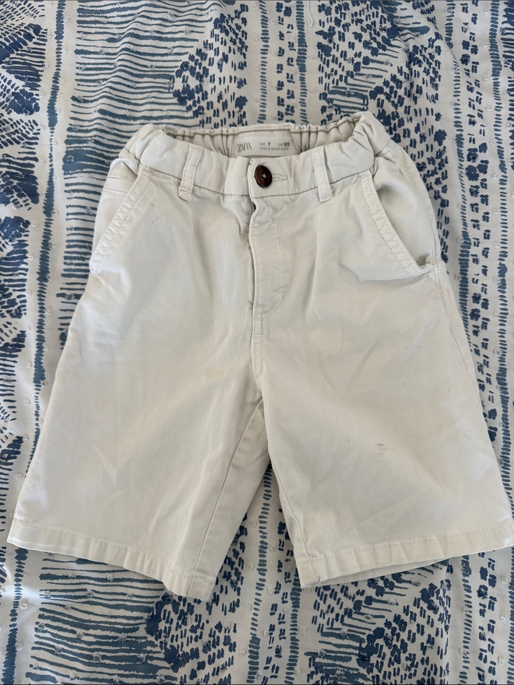 ZARA Boys Cream Pull-On Cotton Blend Shorts with Button